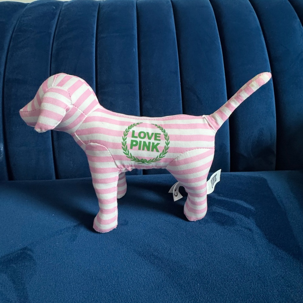 Victorias Secret Pink Plush White Stripe pastel puppy dog doll - small